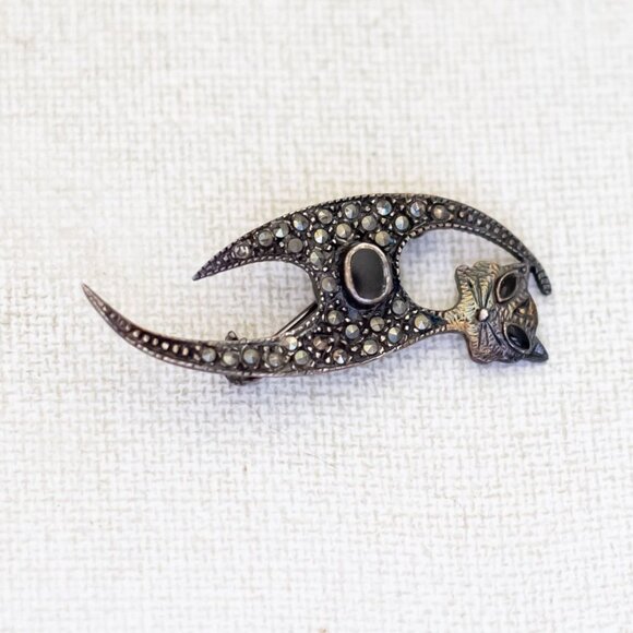 Vintage Intricate Abstract Marcasite Cat Sterling Silver Brooch - U1 - Picture 1 of 3